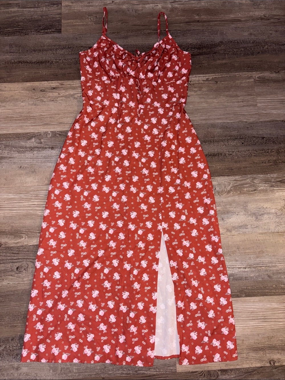 SHEIN Redish Orange Floral Spaghetti-Strap Maxi Dress-Sz small